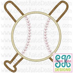 Baseball or Softball with Crossed Bats Applique Machine Embroidery File 3 sizes Instant Download with SVG cut files