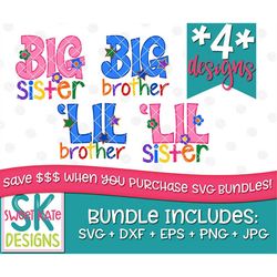 big brother svg, lil brother svg, big sister svg, lil sister svg, svg bundle, cut file, brother svg, sister svg, sweet k