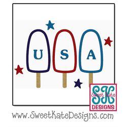 Three Popsicles - USA Applique Machine Embroidery File 3 sizes Instant Download with SVG cut file