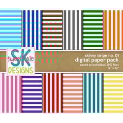 stripe digital paper pack, digital pattern, jpg, 300 dpi, 12x12 inches, digital scrapbooking, 12 digital papers, sweet k