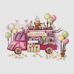 Ice cream van. Cross stitch pattern pdf & css
