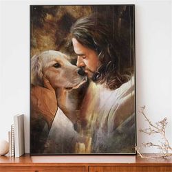 Jesus Golden Retriever Poster, Custom Dog Photo Wall Art, Jesus With Dog Print Art, Christ And Pet, Memorial Dog Gift