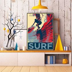 surfing surf art poster, surfboards on beach, surfing lover gift, surf decor, gift for surfer, surfer gifts, vintage bea