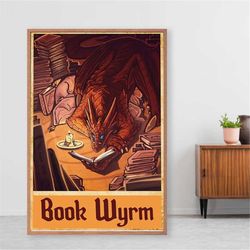 wyrm book wyrm read book night loves books poster, reading book poster, love book wall decor
