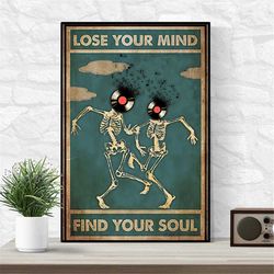 lose your mind find your soul vintage poster, dancing skeleton couple vinyl record music poster, music couple wall decor