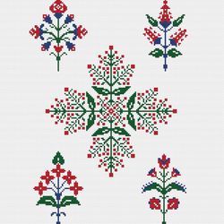 Floral Ornament cross stitch pattern Folk flowers modern counted DPF cross stitch pattern Geometric floral embroidery