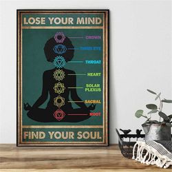 yoga girl find balance poster, yoga girl vintage wall art, gift for yoga lover, yoga studio decor