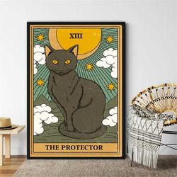 the protector tarot card poster, the cat card poster, black cat tarot, tarot card art, the magician wall decor, tarot de