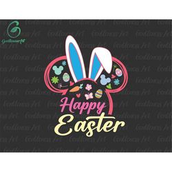 cute bunny ear happy easter svg, cute easter svg, colorful eggs svg, bunny ear svg, april 17, bunny egg hunt svg