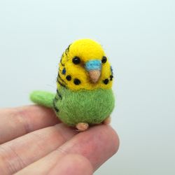 Miniature needle felted green and yellow budgie