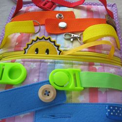 Rainbow Toddler Play Mat  with Buckles,  Bright Sensory  Travel Toy