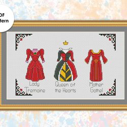Villains Outfits cross stitch pattern  "Tremaine - Queen of the Hearts -Gothel" VD002 - xstitch chart Villains sampler