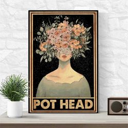girl pot head poster, gardening girl art, pot head wall decor, flower pot head art, gardening lovers gift