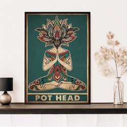 yoga pot head poster, pot head vintage wall art, yoga girl wall decor, yoga pose poster, gift for yoga lovers