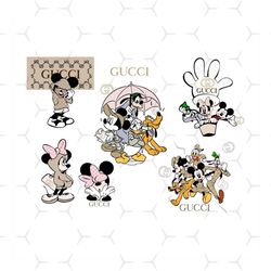 gucci disney cartoon bundle svg, brand svg, mickey svg, minnie svg, pluto svg, donald svg, famous brand svg, logo brand