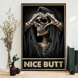 retro nice butt death skeleton poster no frame, skeleton wall art print, spooky death skull art, funny halloween death,