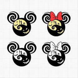 halloween, jack and sally, skellington, mickey minnie head, svg and png formats, cut, cricut, silhouette, instant downlo