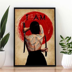 samurai girl i am enough pretty smart poster, samurai girl wall art print, japanese art, japanese girl decor