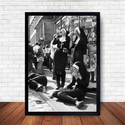 rebellious nuns smoking poster canvas wall art home decor (no frame)