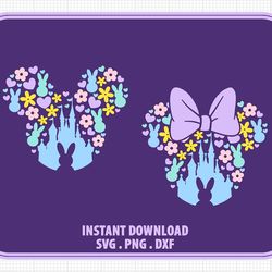 easter, mickey minnie mouse, castle, ears head bow, bunny, daisy flower, svg png dxf formats, cut, cricut, silhouette