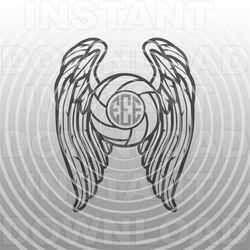 volleyball wings monogram frame svg file -vector art for commercial & personal use- cricut,silhouette,cameo,vinyl decal,