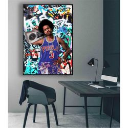 allen iverson graffiti art - phila jersey - unique ready to hang art canvas - limited edition