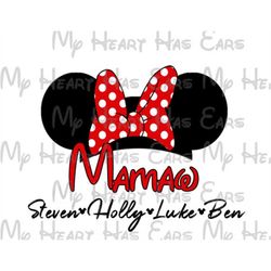 Custom Minnie Mouse ears hat children grandchildren names ANY NAME image png digital file sublimation print Waterslide t