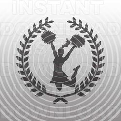 cheerleader with laurel wreath svg file,cheerleading svg -vector clipart commercial & personal use- silhouette,cricut,ca