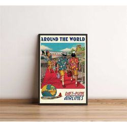 around the world daft punk - daft punk poster, minimalist poster, retro movie poster, vintage poster, midcentury art, wa