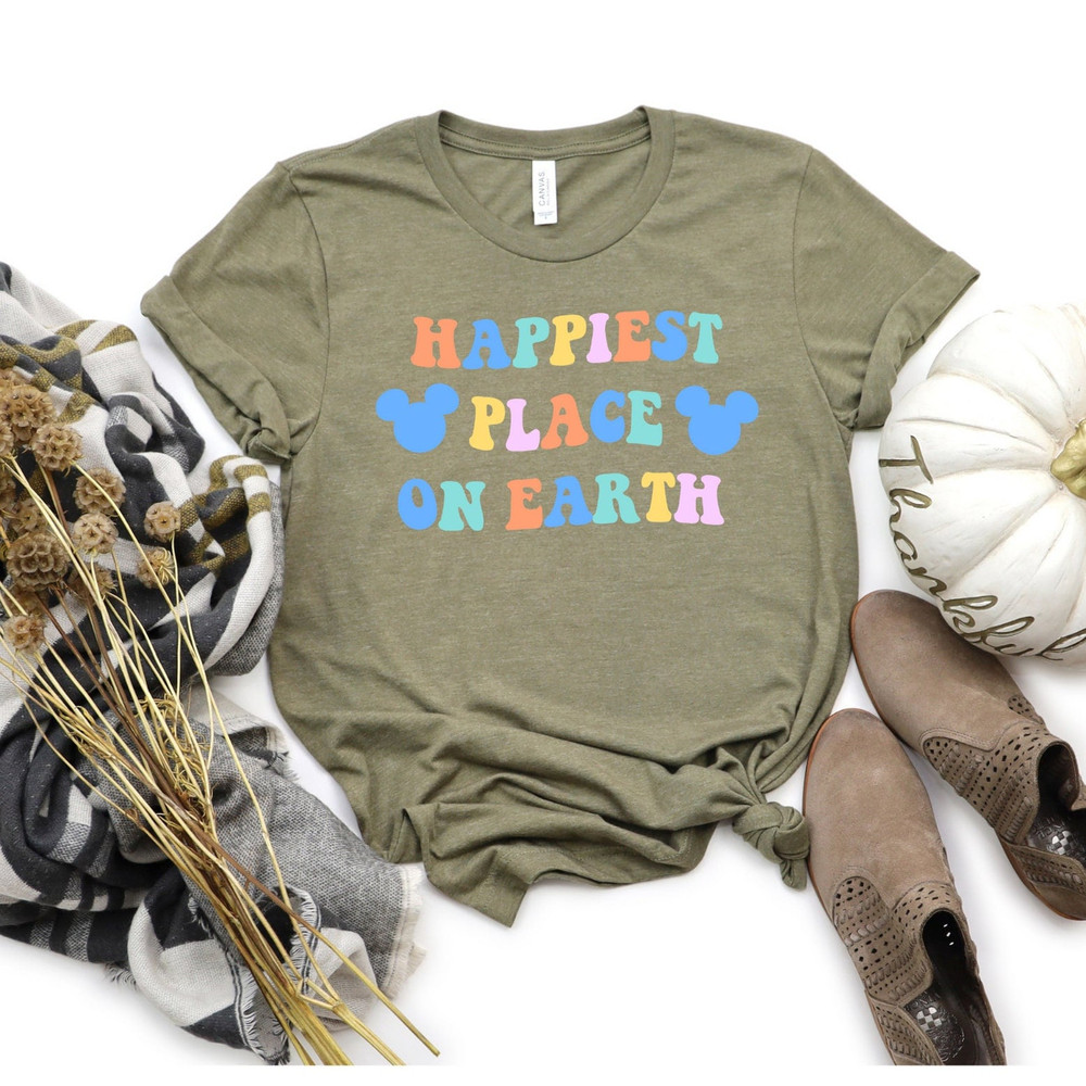Disney Happiest Place On Earth Shirt, Colorful Vacay Shirt, Disney Aesthetic Shirt, Disneyworld Shirt, Disney Family Shirt - 3.jpg