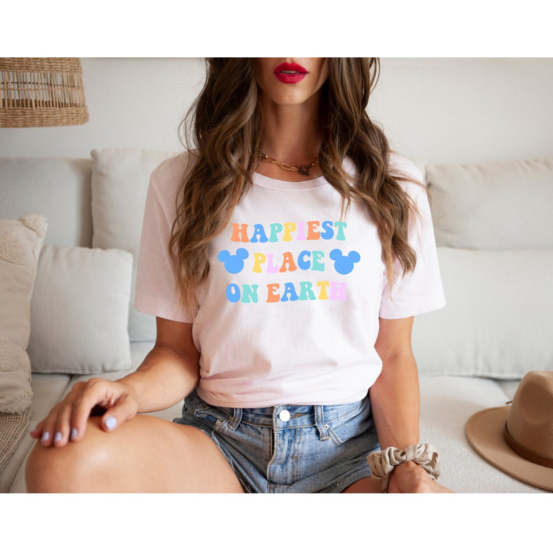 Disney Happiest Place On Earth Shirt, Colorful Vacay Shirt, Disney Aesthetic Shirt, Disneyworld Shirt, Disney Family Shirt - 4.jpg
