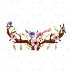 horns and flowers in boho style svg, flower svg, boho style svg, horns deer svg, flowers svg, birthday gift svg, gift fo