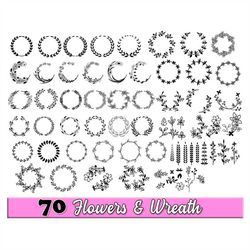 70 flowers wreath bundle, flowers bundle svg, wreath bundle svg, florals bundle svg, circle flowers svg, bundle svf file