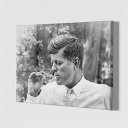 JFK Smoking Weed Canvas Photo Print, President John F Kennedy smoking a Marijuana Blunt, Vintage Photograph Wall Art Sto