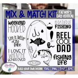 fathers day svg, fishing svg, svg kit, build your own, bundle, cricut, cut file, reel cool dad svg, weekend hooker svg,