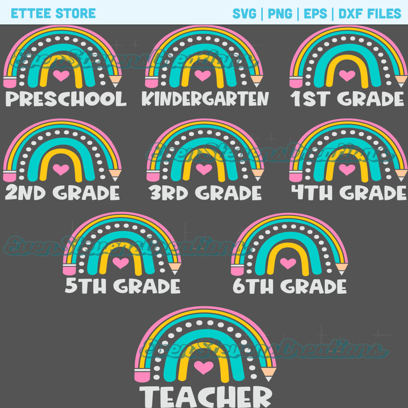 Back to school rainbow boho bundle preschool- 6th grade teacher popular best seller trending png svg sublimation design - 1.jpg