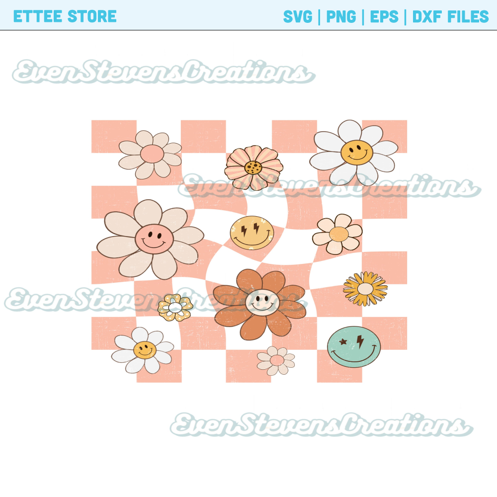 Retro pink checkered flowers smiley groovy popular best seller trending png svg sublimation design download - 1.jpg