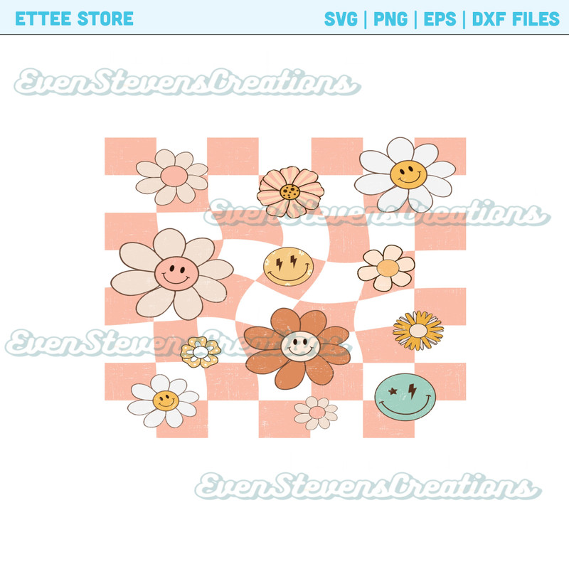 Retro pink checkered flowers smiley groovy popular best seller trending png svg sublimation design download - 1.jpg