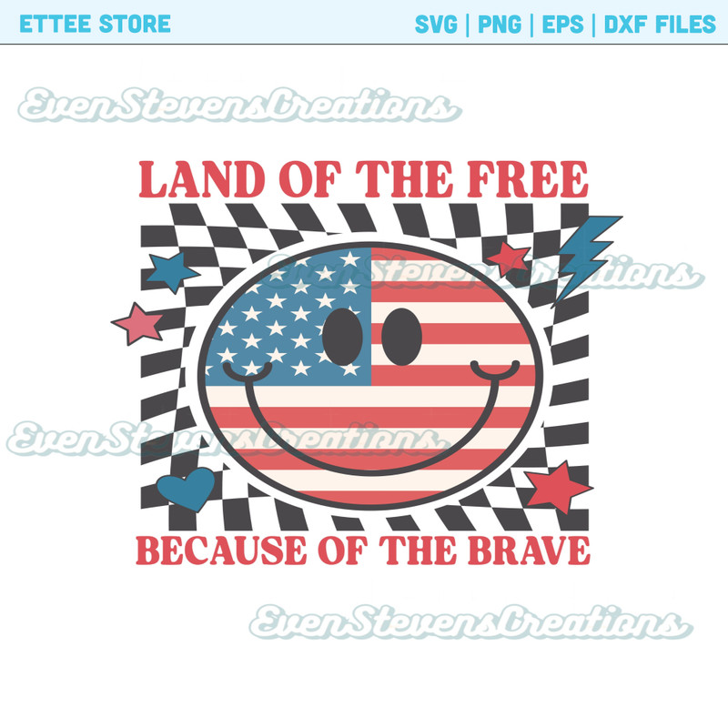 Retro vintage smiley land of the free because of the brave America USA checkered red blue July 4 popular best seller trending png svg - 1.jpg