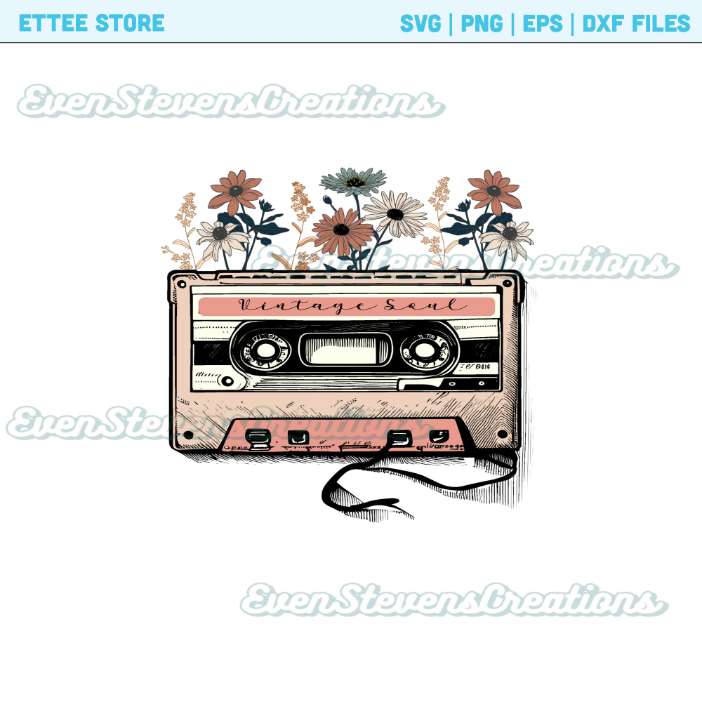 Retro vintage soul cassette tape flowers floral popular best seller trending png svg sublimation design download - 1.jpg