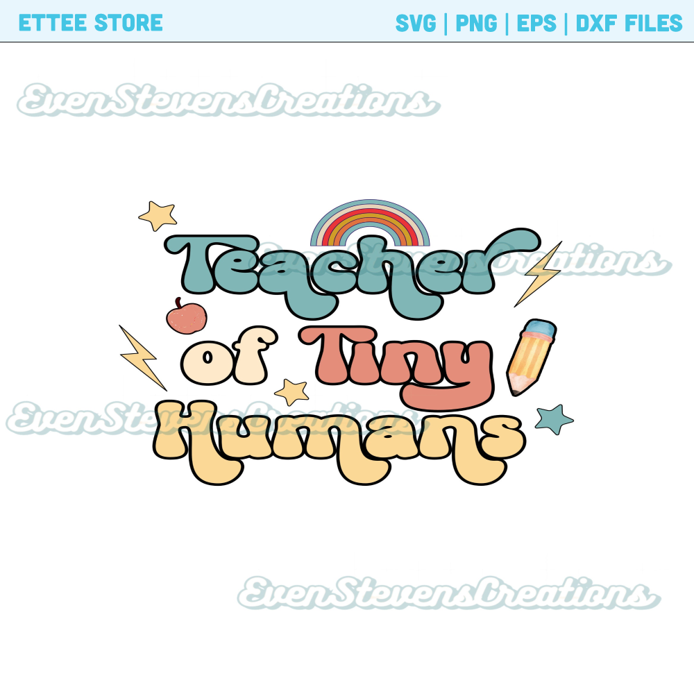 Teacher of tiny humans retro vintage boho rainbow pencil education popular best seller trending png svg sublimation design download - 1.jpg