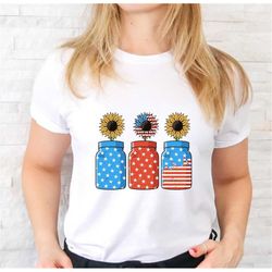 american flag mason jars with sunflowers design,patriotic tee independence day shirt, patriotic shirt, 4th of july tee,