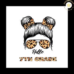 back to school svg girl hello 7th grade leopard vector, kindergarten svg diy craft svg file for cricut