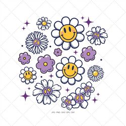 retro smiley face svg, smiley face png, happy face png, groovy flower svg