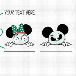 jack and sally, halloween, mickey minnie mouse ears, peeking, split name, svg and png formats, cut, cricut, silhouette,