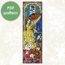 Stained glass cross stitch pattern "Beauty & Beast" SGL004- xstitch chart, cartoons and movies cross stitch character