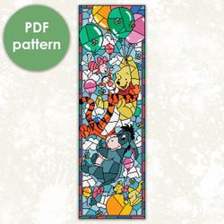 Stained glass cross stitch pattern "Winnie & Friends" SGL001- xstitch chart, cartoons and movies cross stitch character