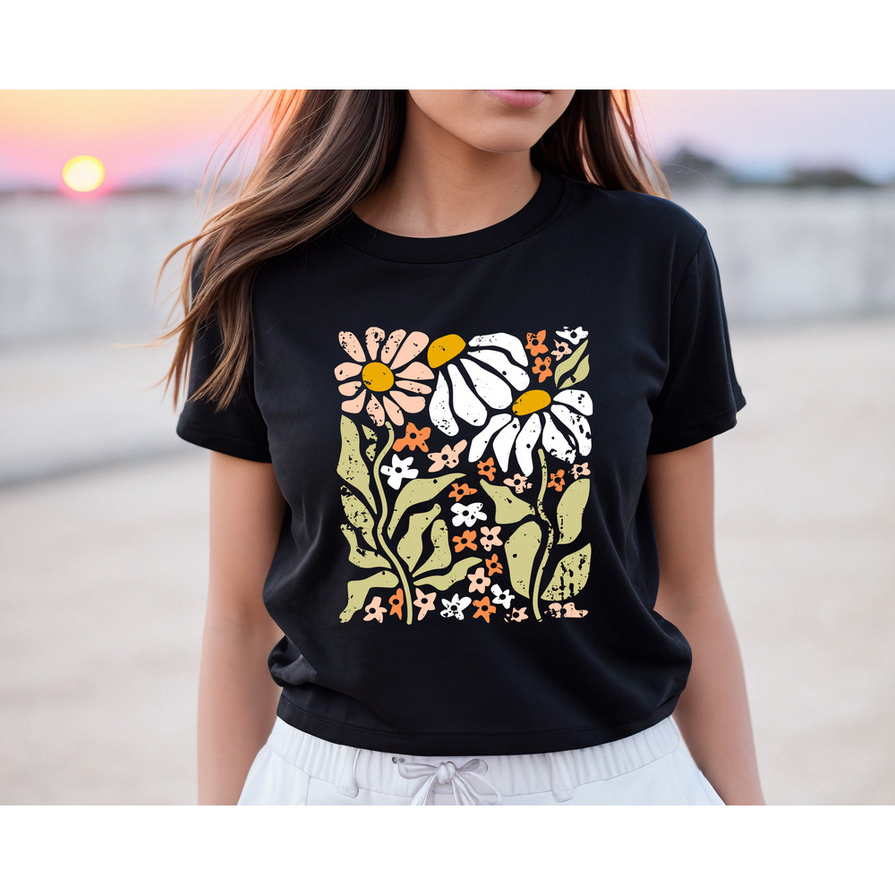 Flowers Shirt, Boho Wildflowers, Floral Nature, Garment Dyed, Women Boho Tshirt, Wildflower Tshirt, Flowers Daisy, Gift For Women - 2.jpg