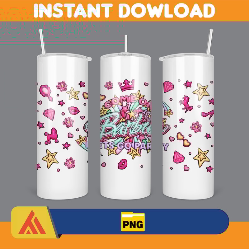 Come On Barbie 16oz Libbey Glass Can Wrap, Lets Go Party 16oz Libbey Glass Can Wrap, Barbi Doll 16oz Libbey Glass Can Wrap (2).jpg