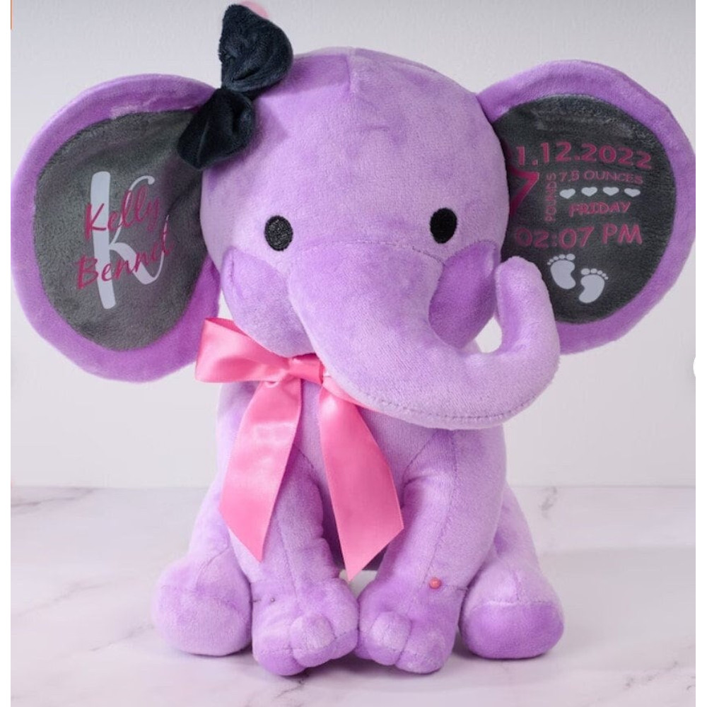 Personalized Elephant For Newborn Baby, Custom Elephant Baby Keepsake, Unique Baby Shower Gift, Custom Elephant Plush Toy For Baby - 2.jpg